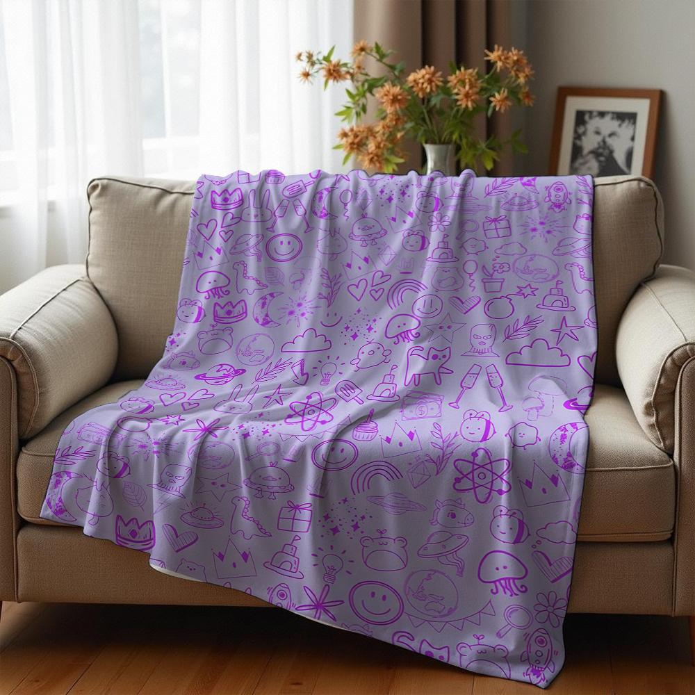 Purple Cute Halloween Cartoon Anime Print Flannel Blanket Soft Warm Throw for Kids Bedroom Sofa Christmas Office Car