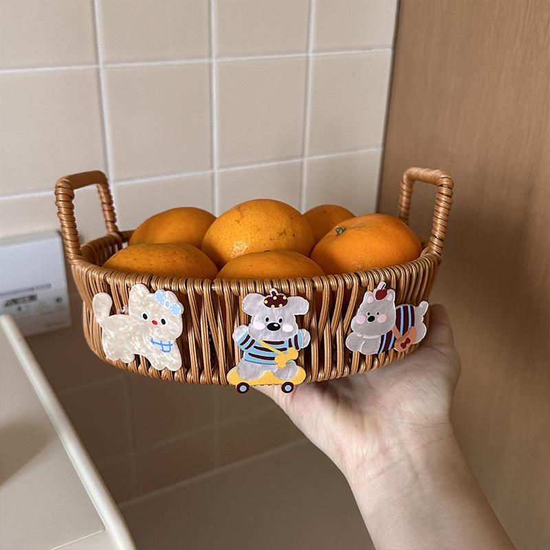 1PC Imitation Rattan Storage Supplies Round Shape Home Storage Tray Party Food Plate Kitchen Handwoven Picnic Food Tray 3 Sizes
