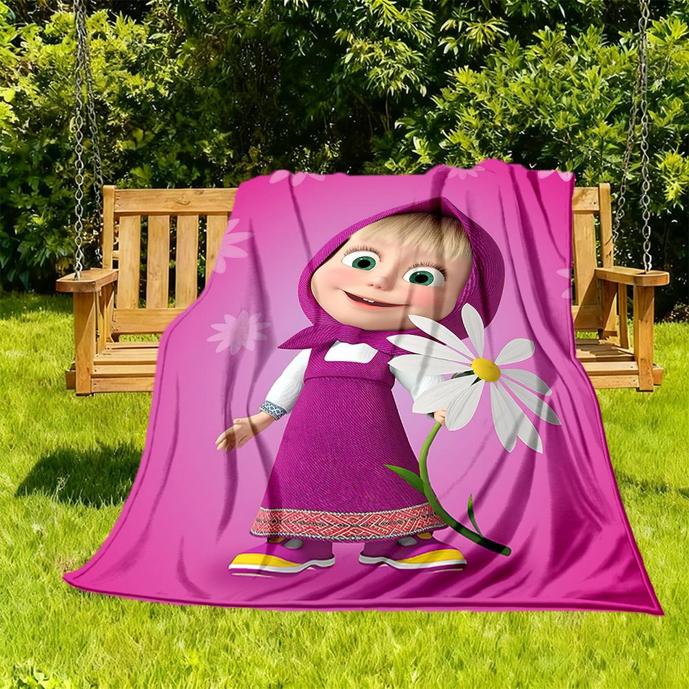 1pc Masha and the Bear Outdoor Blanket Lightweight Flannel, Soft & Warm, All Season Use for Sofa, Outdoor, Camping, Living Room, Office, Chair