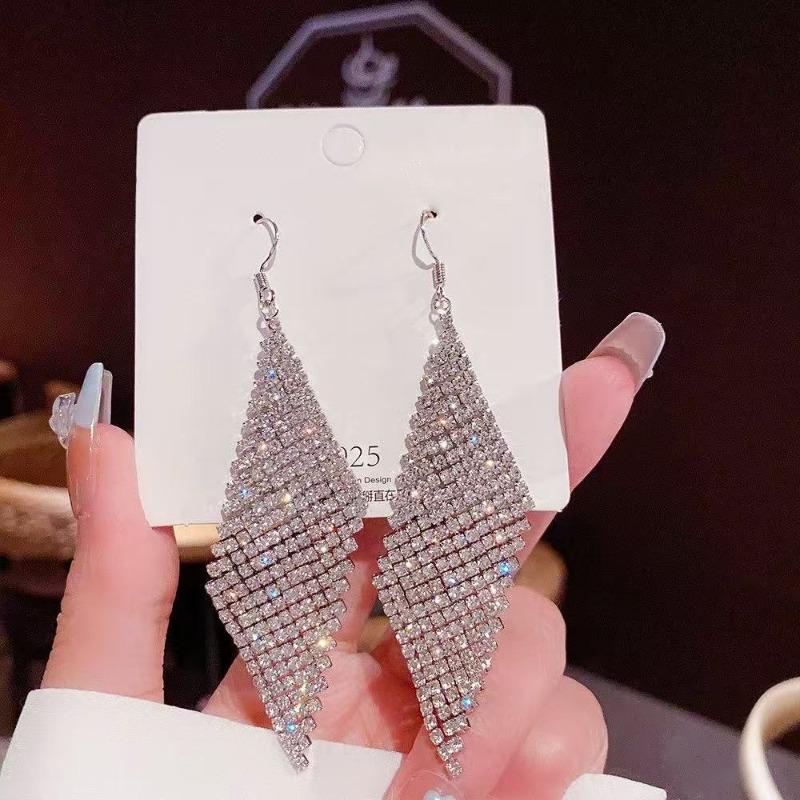 Iced Out Tassel Earrings for Women Sparkle Dangle Statement Earrings Luxury Look Elegant Ethereal Jewelry