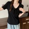 NaVaVa V Neck Ribbon Collar ShorT sleeVe T shirT nT2806