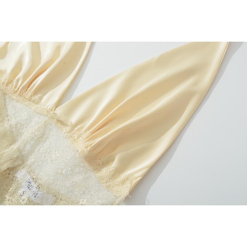 European and American Women's Summer Sexy Backless Halter V-Neck Lace Patchwork Dress