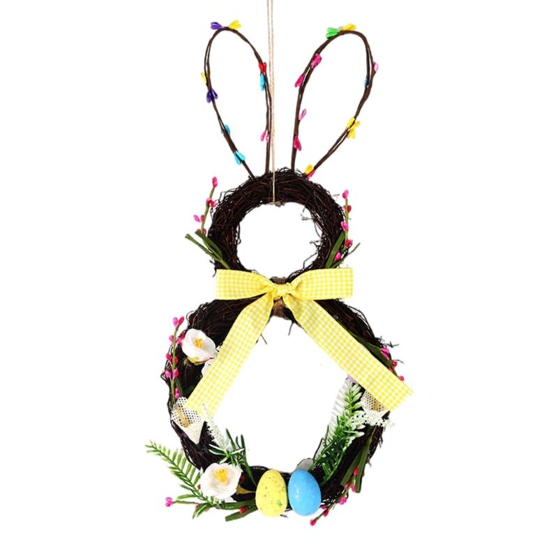 Flower Wreath Bunnies Easters Door Sign Artificial Flower Wreath Easters Decors for Farmhouse Front Door Porch Wall Decors