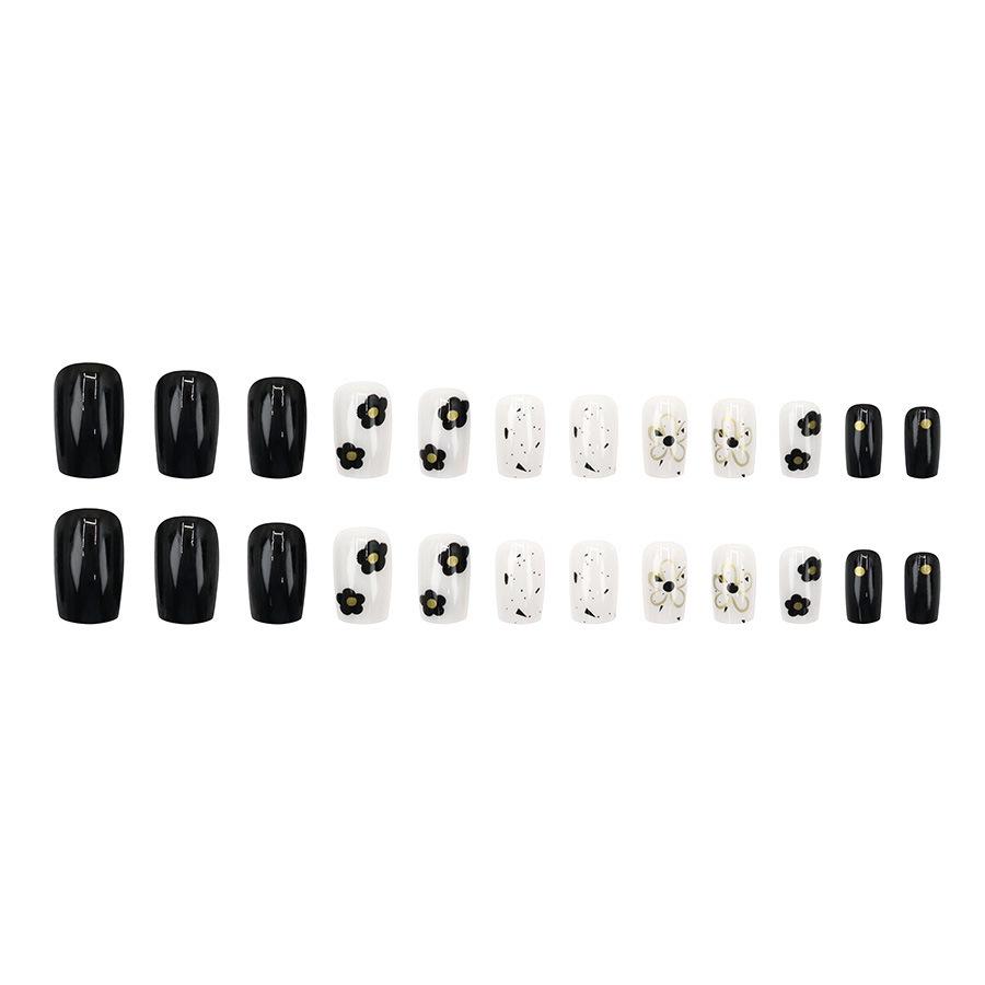 High-End Black & White Floral Nail Stickers - 24 Versatile Pieces, Simple & Trendy