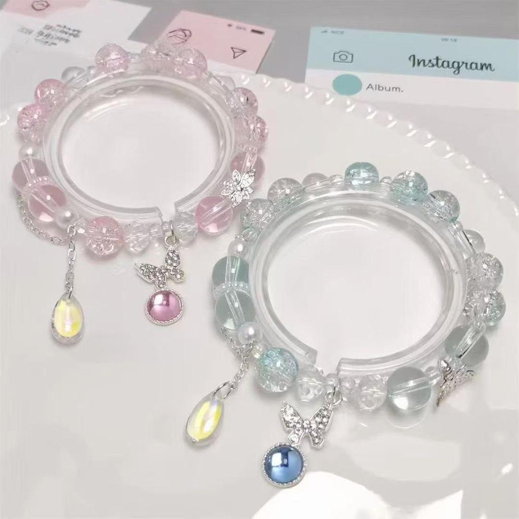 Bracciale Originale Farfalla di Cristallo Fatata con Design Fiore Esplosivo per Studenti e Dirette Streaming