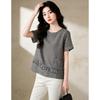 Damen Karo-Patchwork U-Ausschnitt Bluse