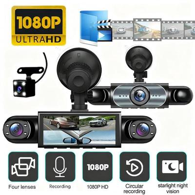 4 Channel Dash Cam 360° View 1080P 64GB Driving Recorder Loop Recording, 24H Parking Mode Full View Car Dashcam System