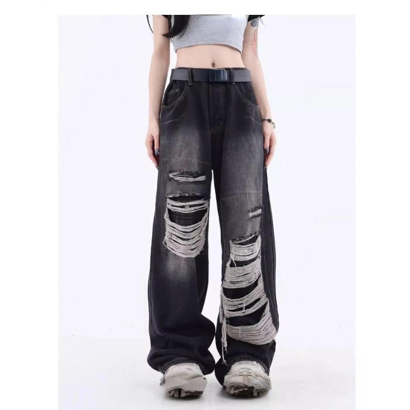 2024 New Ripped Jeans Women Korean Fashion High Waist Loose Casual Pants Women Gothic Baggy Denim Pants Streetwear Jeans