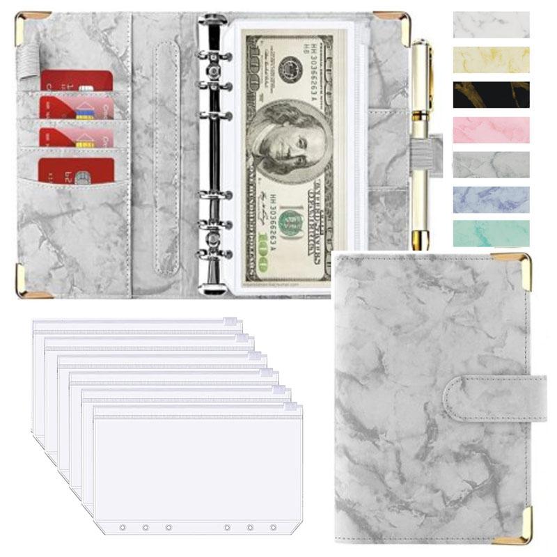 A6 Money Saving Organizer PU Leather Budget Binder Marble Notebook Budgets Planner  Envelope Office School Supplies