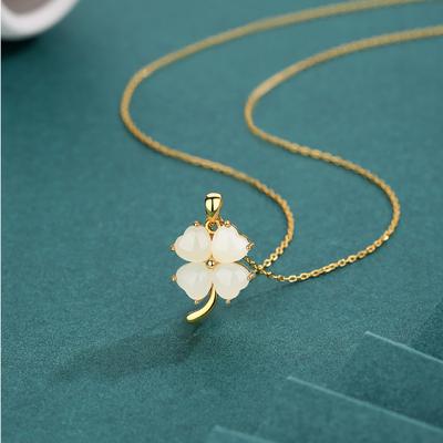 S925 Sterling Silver Natural Hetian Jade Meet Lucky Necklace Women's Mother's Day Premium Clavicle Chain