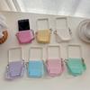 Pastel Crocodile Embossed PU Leather Mirror Bracket Phone Case for SamSung Galaxy Z Flip 8 7 6 5 Hand Wrist Strap Protect Cover