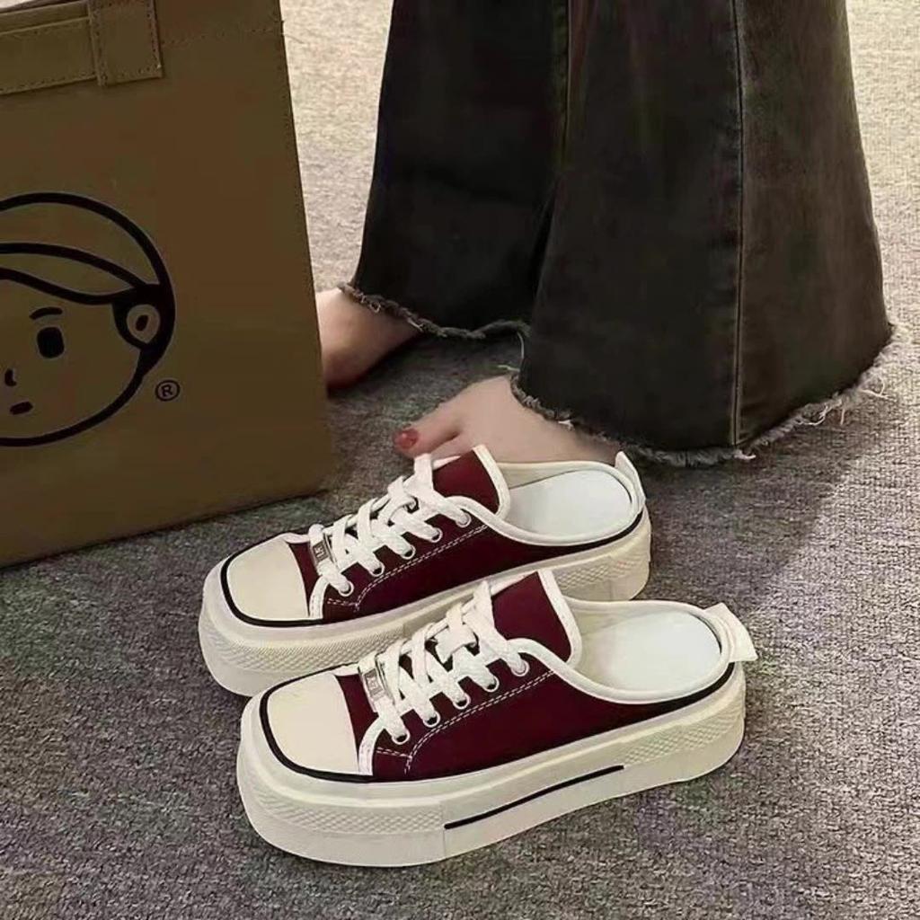 Fashion Square Toe Shoes Slippers Flat Low Slipers Women Slides Cover 2025 Soft Cotton Fabric Casual Canvas Lace-Up Spring Rome Rubber H