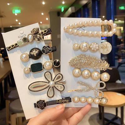 6-Piece Retro Korean Style Hair Clip Set with Bear, Pearl, Rhinestone, and Fairy Designs