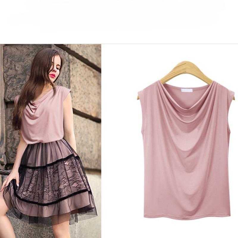 Sommer Casual Ensfarget Cowl Neck Tank Klassisk Passform Ermeløs T-skjorte for Kvinner Basis Tank Kvinners Pendler Mote Tank Bomullstopper T-skjorter