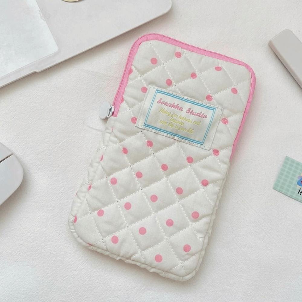 Cute Quilted Makeup Storage Bag Zipper Pencil Toiletry Organizer Stationery Storage