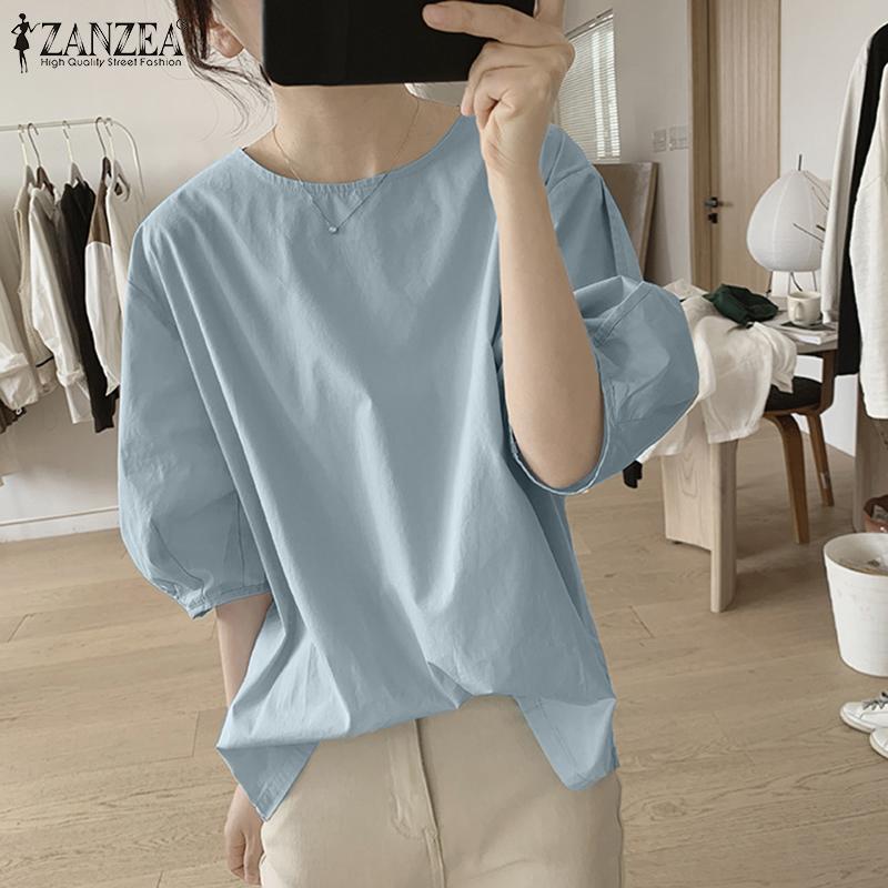 

ZANZEA Женская летняя повседневная блузка с О-образным вырезом и половиной рукава