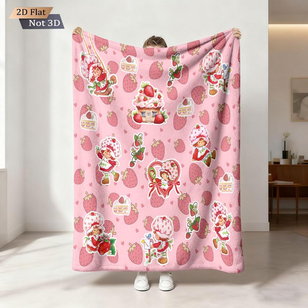 1pc Cute Strawberry Girl Printed 230 Flannel Blanket In Multiple Sizes Soft Comfortable Napping Cover Carpet Machine Washable