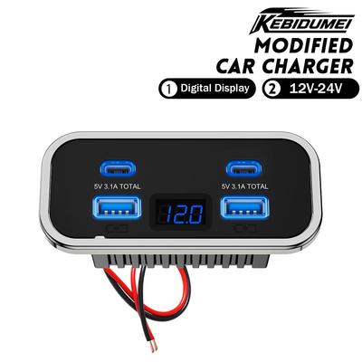 4 Poorten Autolader Dubbele USB Type-C Snel Laadcontactpaneel QC3.0+PD3.0 Stroomadapter Voor Camper Bus Auto Accessoires