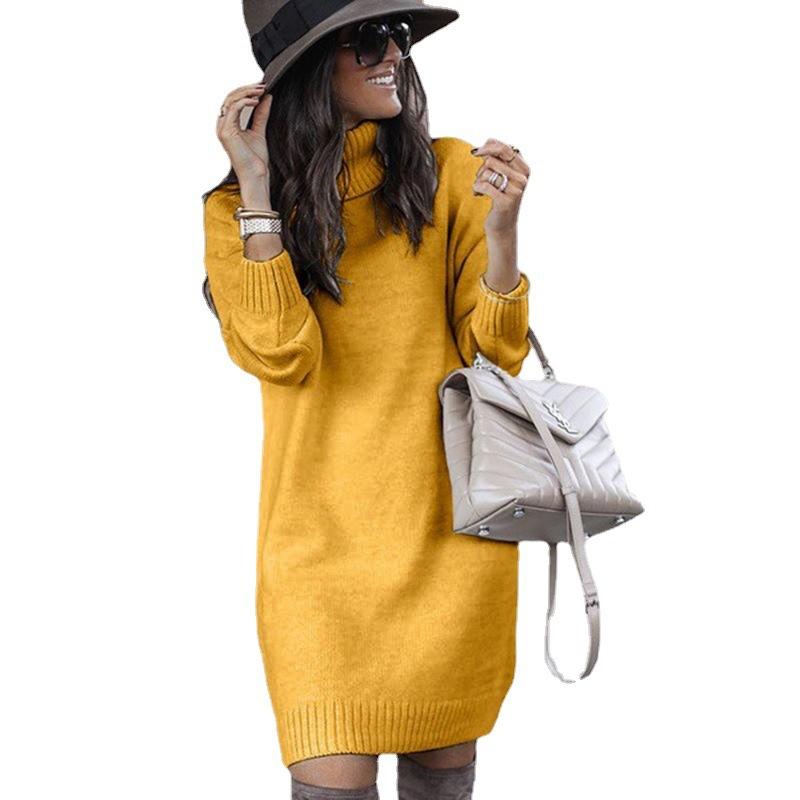 Women's Mid-length Knit Top Solid Color Turtleneck Sweater