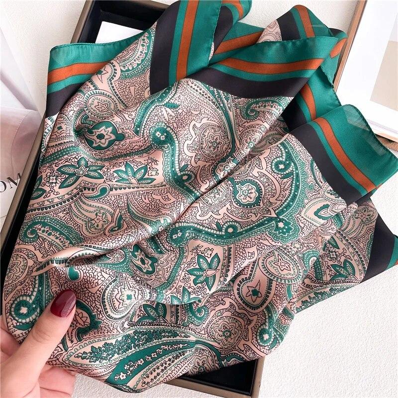 Luxuriöses Schal-Quadrat mit Seidengefühl für Damen, Frühling, Hijab-Mode, Wickeltuch, Halstuch, Damen-Haarbänder, Schleife, Stirnband, Bandana