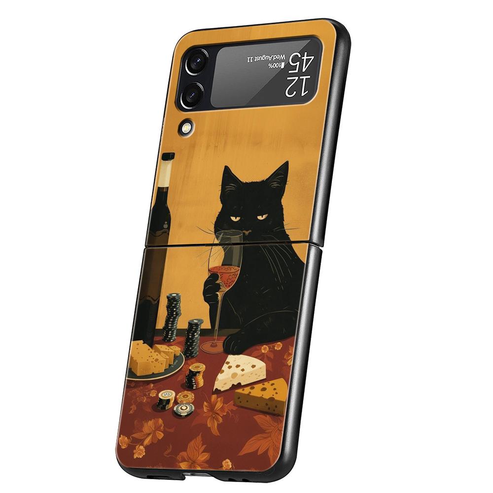 

Funny Cat Daily Life Hard PC Phone Case For Samsung Galaxy Z Flip 6 5 4 Black Cover For Galaxy Z Flip 3 Foldable Shockproof Capa Z Flip 4