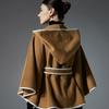 Damen Doppelseitiger Wollähnlicher Kapuzen-Cape-Schal, Poncho-Wickelmantel mit Schleifenband, 143×123cm Dicke Warme Oberbekleidung für Herbst Winter