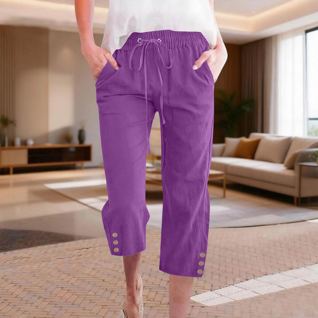 Womens Capri Pants Drawstring Waist Casual Loose Fit Capris Pants for Women with Pockets Plus Size Capris for Women