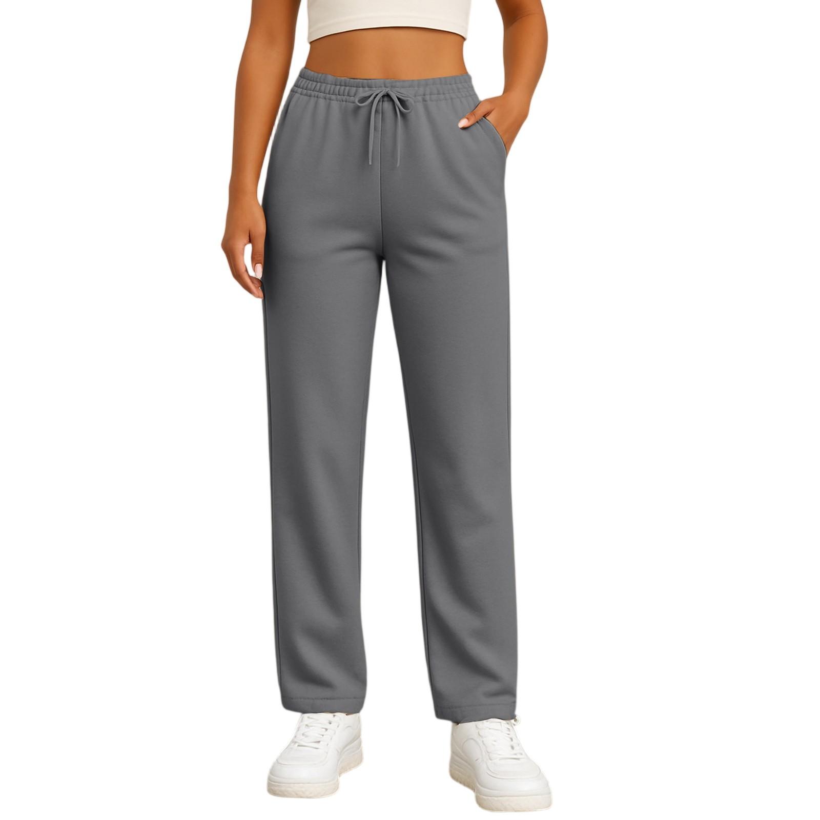 

Женские модные однотонные брюки прямого кроя с высокой талией, кулиской, карманами и эластичной талией, повседневные брюки XXL