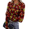 Women's Slim Fit Base Layer Long Sleeve Crewneck Pullover T-Shirt with Thumb Holes, Christmas Graphic Print Top