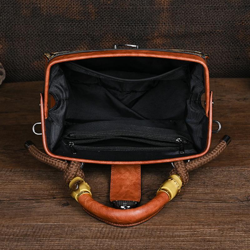 Johnature Vintage Luxury Handbag Handmade Leather Carved Women Bag Versatile Female Shoulder & Crossbody Bags