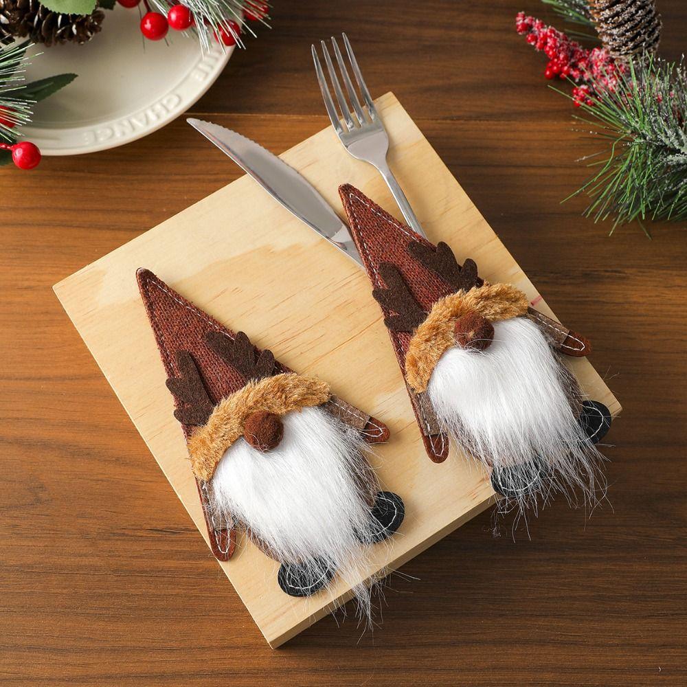 Cartoon Santa Claus Silverware Holder Faceless Doll Xmas Tableware Storage Bag  Home Xmas Decor