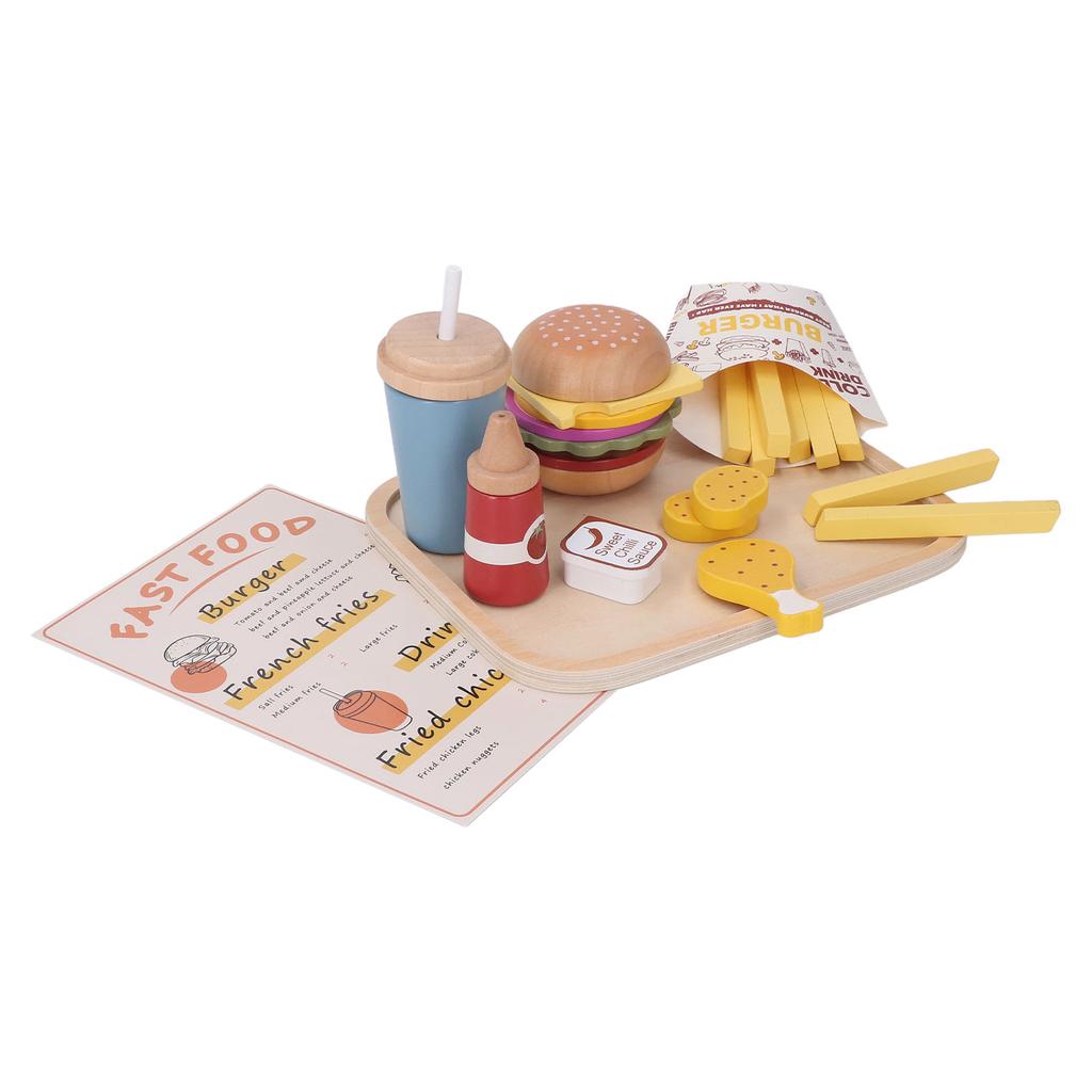 Set Hamburger Fast Food din Lemn de Jucărie Realist Educativ Accesorii de Bucătărie Jucărie pentru Băieți Fete