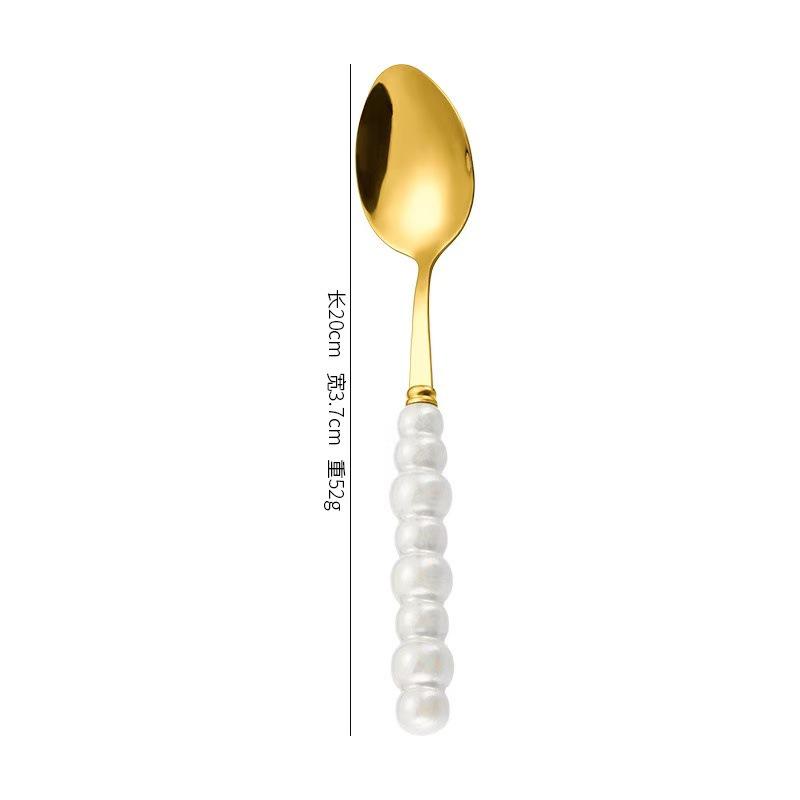 Norse Luxe Ceramic Pearl Cutlery Set: Fork, Knife & Spoon in Elegant Stainless Steel