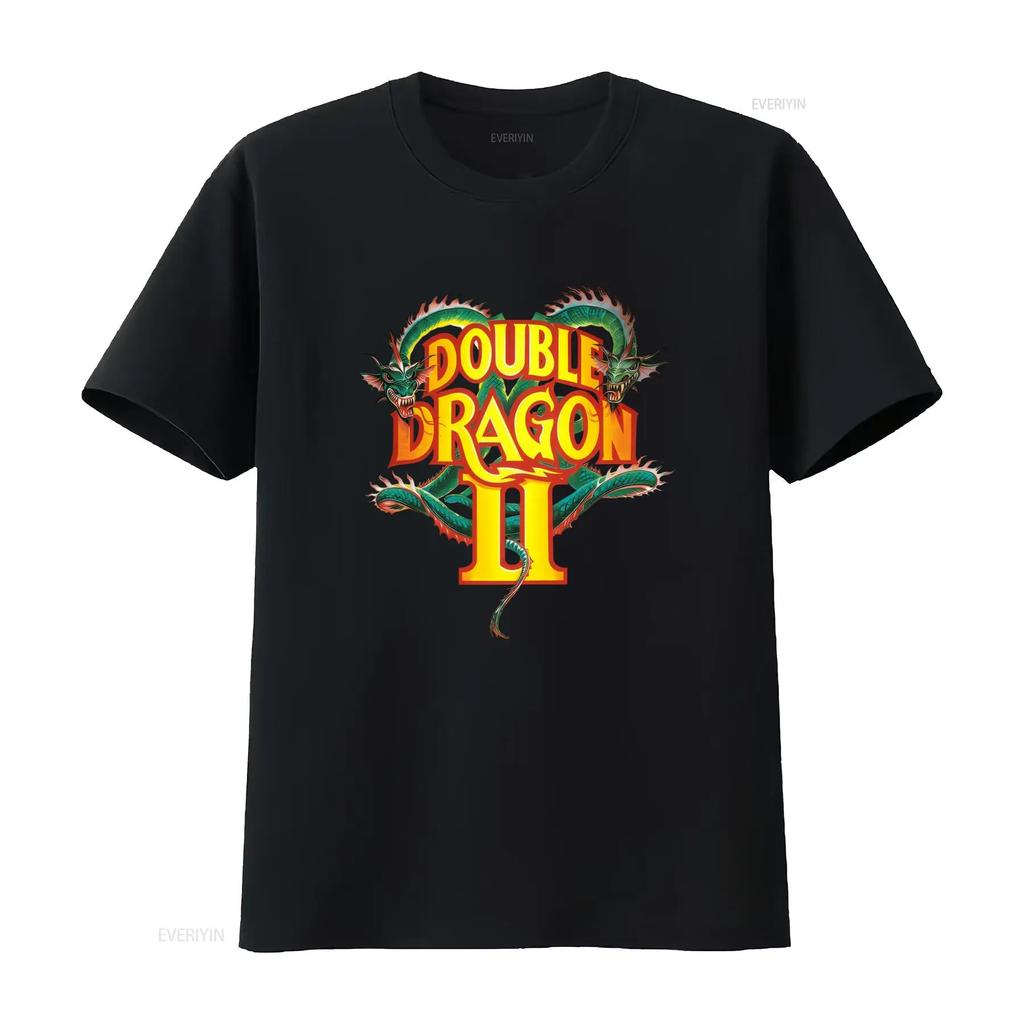 Double Dragon 2 Retro Gaming T Shirt Classic Design with Fiery Dragons and Bold Typography Bre