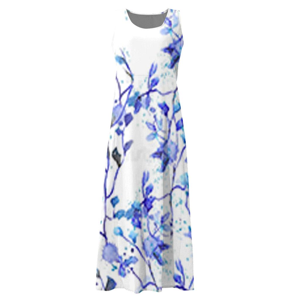 Women's Casual Comfortable Floral Print Sleeveless Cotton Pocket Dress