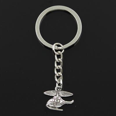 Fashion 30mm Key Ring Metal Key Chain Keychain Jewelry Antique   Plated Helicopter Airplane 15x19mm Pendant