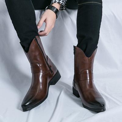 Herbst Herren Reißverschluss Lederstiefel, Britischer Stil Formelle und Lässige Schuhe, High-Top Lederstiefel, Kurze Stiefel, Schwarz Übergröße m