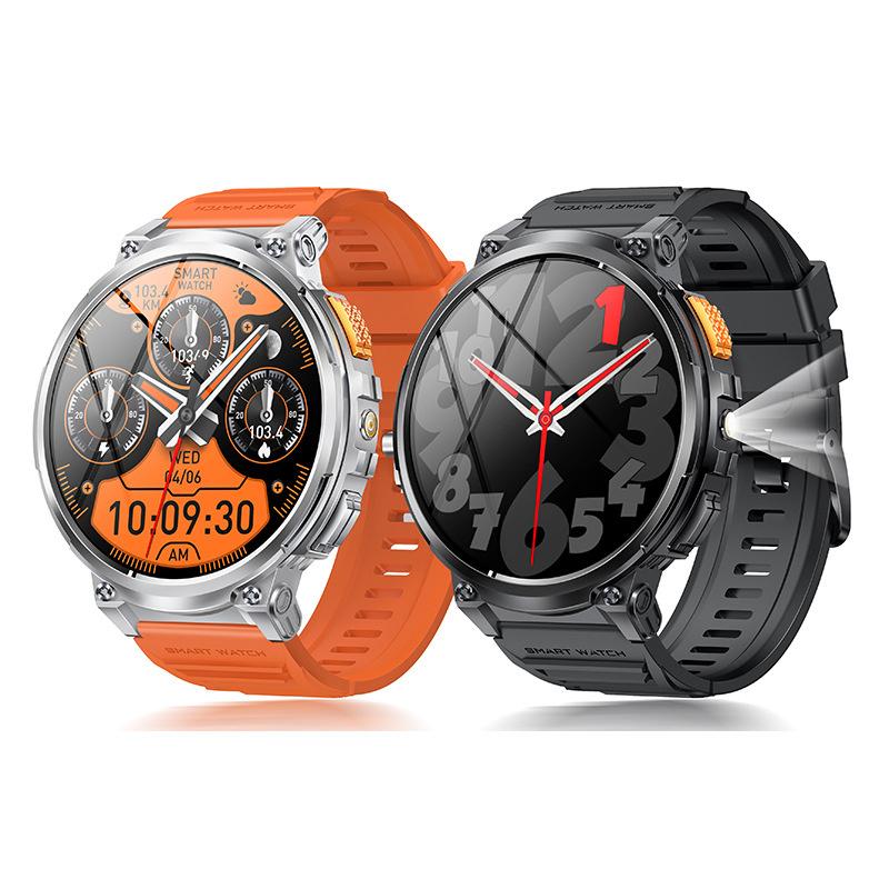 K66 Smart Watch Men Flashlight Bluetooth Call 1.85inch 128MB Memory 730mAh Large Battery LED Light Outdoor Sport Smartwatch