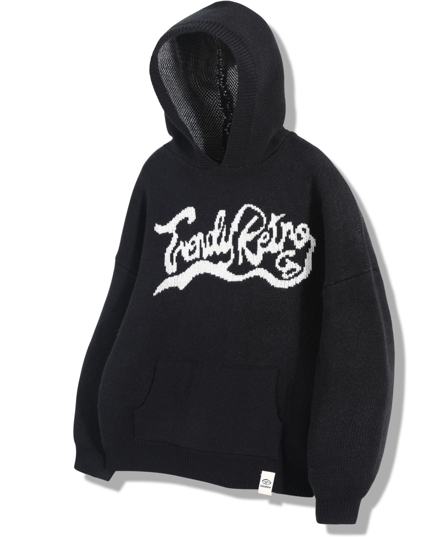 Goobin Wave Logo Knit Hoodie - Black Black/M