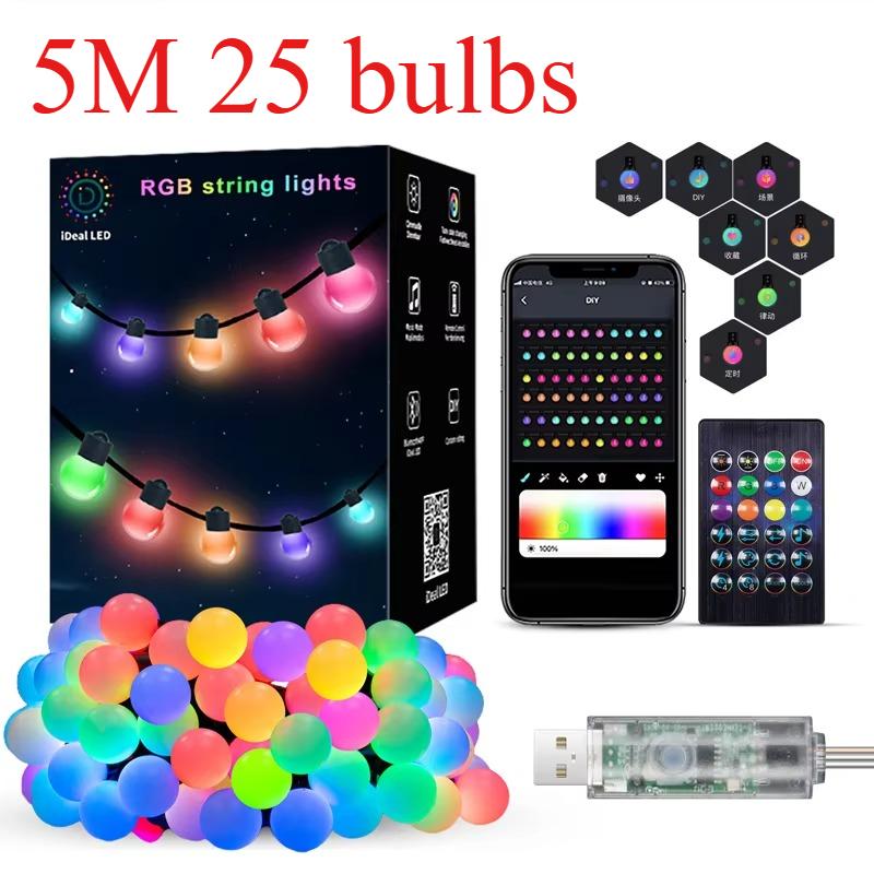 Smart RGB LED Globe String Lights Color Changing String Fairy Lights APP Bluetooth Remote DIY Scene Modes Garden Party Decor