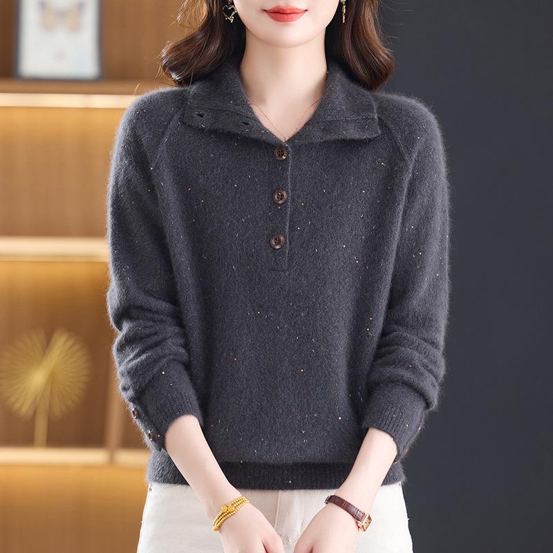 Women's Color-Block High-Neck Cashmere and Wool Sweater with Sequin Details, Tummy-Tucking Design