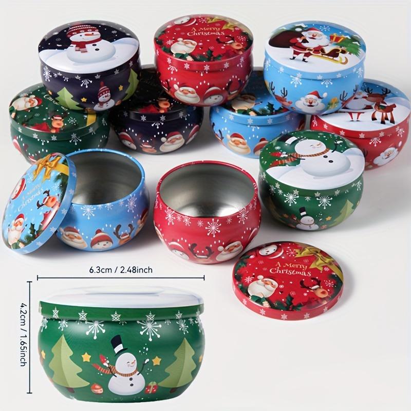 10 Pcs Festive Christmas Candle Jars - Metal Tin Boxes, 2.2oz, Perfect for Candle Making, Decorations, Party, and Gift Jars