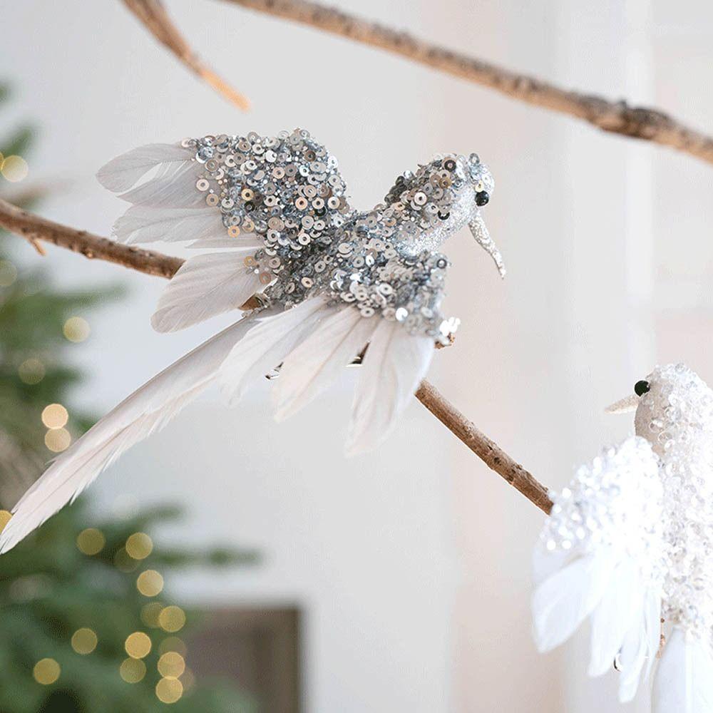 Realistic Glitter Christmas Bird Ornaments Glitter Simulate Simulation Bird Decor Feather Handmade Christmas Tree Decoration