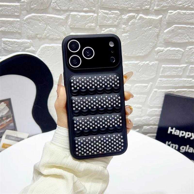Luxury Aesthetics Glitter Crystal Diamond Grid Phone Case For iPhone 17 16 15 14 13 12 Pro Max Shiny Camera Lens Protector Cover