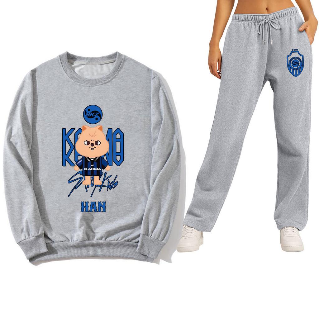 Stray Kids SKZ HAN Briefdruck Hoodie Jogginghosen Set Lockerer Sitz Paarkleidung