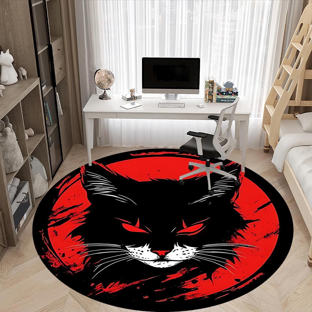 1pcBlack Cat Moon Office Round Area Rug, Indoor Mat Suitable ForOffice, Under Office Chairs Bedroom Living Room Home Decor, Room Deco 046