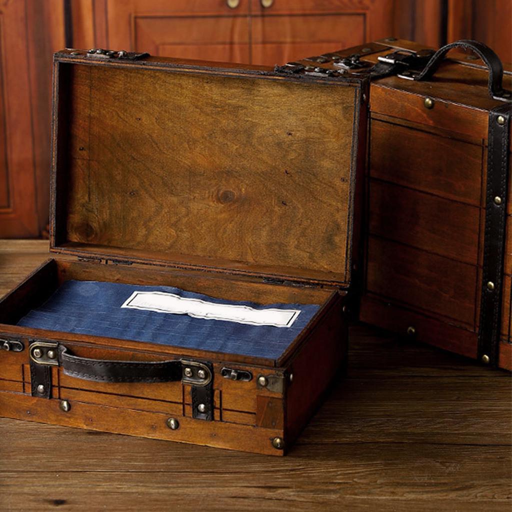 Wooden Handbag Wood Storage Trunk Alloy Fittings Vintage Portable Exquisite Craftsmanship for Home for Clothes Toys Photo Prop