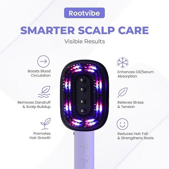 RootVibe Red Blue LED Light Therapy for Hair Growth, Dandruff Hair Fall Control, Boosts Oil Serum Absorption, Stress Relief, Lightweight .