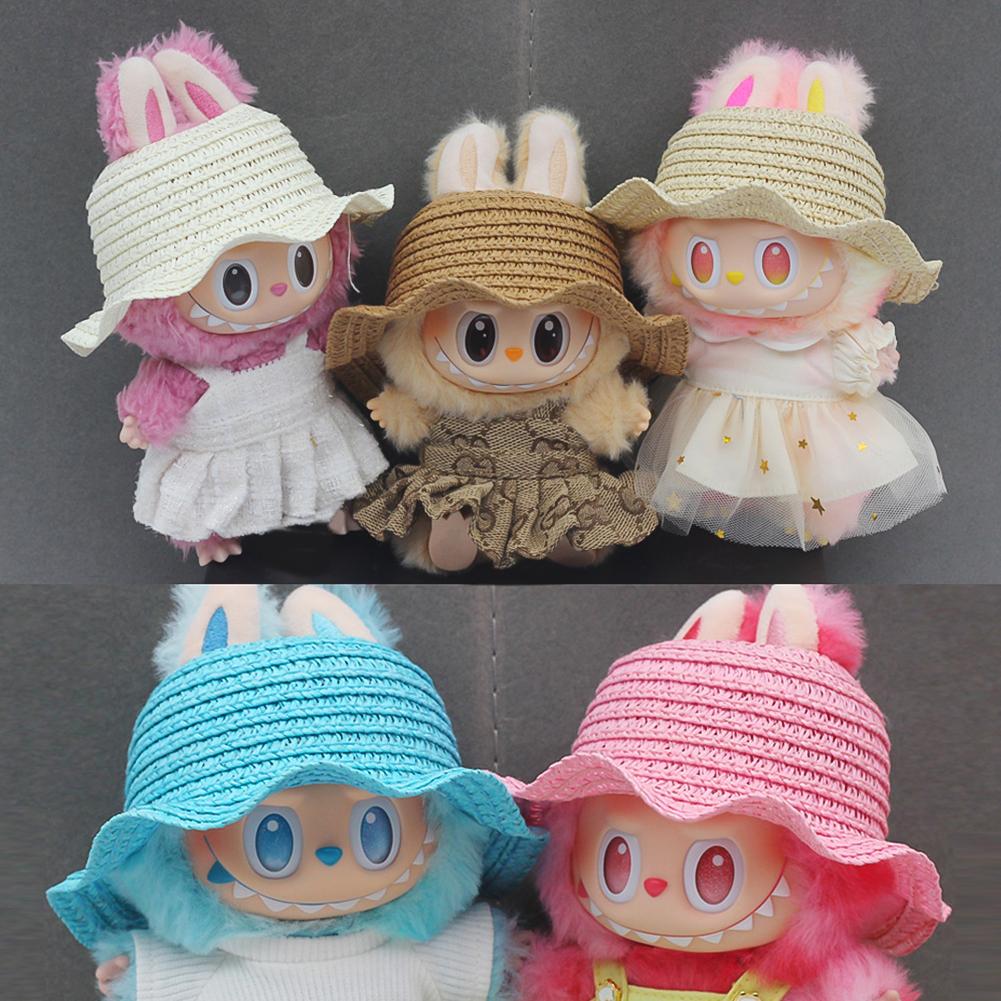 For 17cm Labubu Doll Clothes Fashion Clothes Straw Hat Doll Clothes Color Match Hat Dolls Accessories Cute Decoration Little Clothes