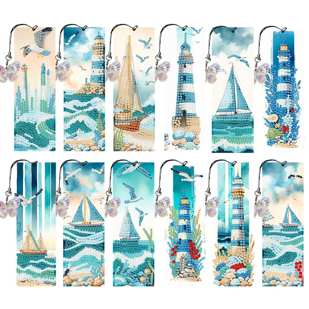 12Pcs Animal Landscape DIY Diamond Bookmark Art Projects Diamond Art Bookmark for DIY Making Beginners Adult Art Craft Supplies